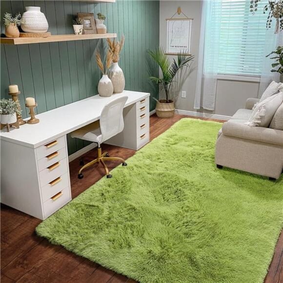 Grass Green Area Rug for Bedroom,4'X6',Fluffy Shag for Living Room,Furry Carpet - Picture 6 of 7